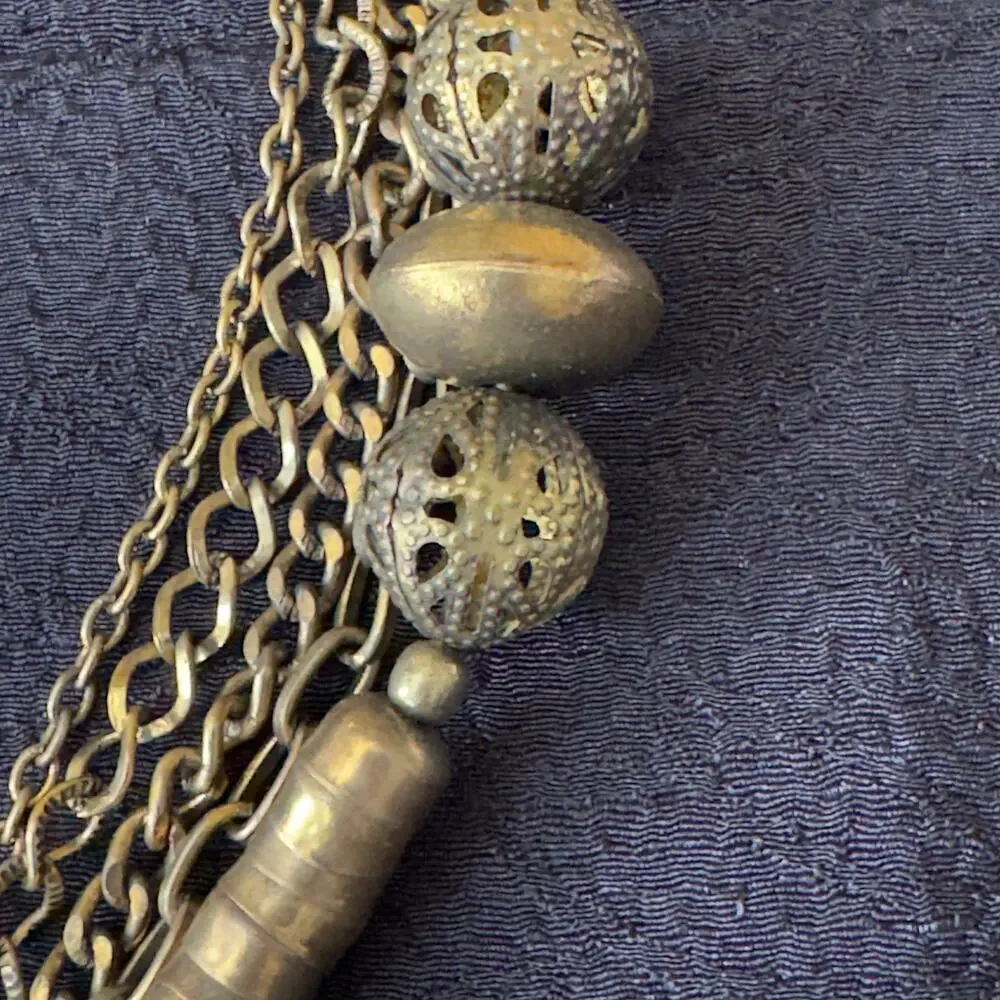 VNT Lariat Serpentine Tribal Statement Necklace Gold Multi Strand Tassel